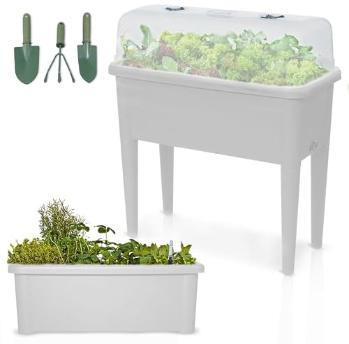 BB Loisir Carré Potager sur Pied Plastique Blanc avec Couvercle 76x 66x37cm Jardinière surélevée