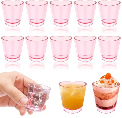 YJQXMYU 12Pcs Pink Heart Shot Glasses 1.5OZ Plastic Whiskey Shot Glass with Heavy Base Cute Soju Glasses Juice Cup Tasting Glass for Whiskey Tequila Spirit Liquor Valentine's Day Bachelor Party