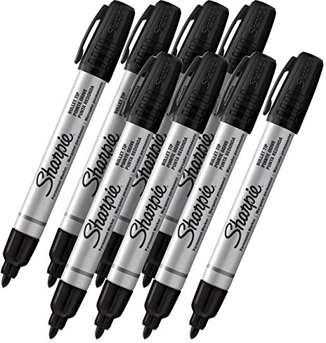 Sharpie Pro Bullet Tip Industrial Strength Permanent Marker, Bullet Point, Black Ink, Pack of 8