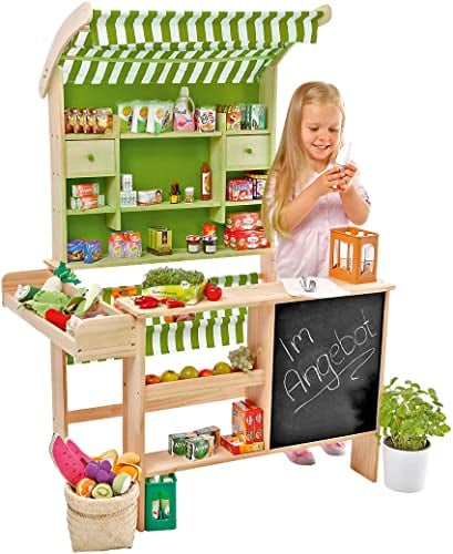 tanner DER KLEINE KAUFMANN TANNER Deco - Großer Biomarkt, mit Miniatur Lebensmitteln, Zubehör für Kaufmannsladen, lebensmittelechtes Design, 0346.8