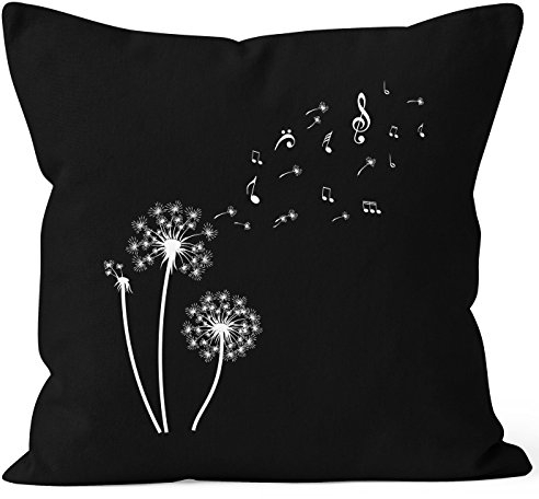 Autiga Kissenbezug Pusteblume Musiknoten Noten Musik Dandelion Kissen-Hülle Deko-Kissen Baumwolle quadratisch schwarz Unisize