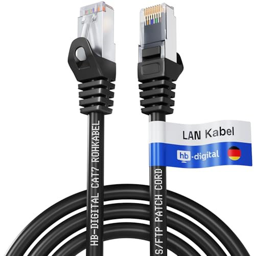 HB-DIGITAL 1,5m LAN Kabel RJ45 Patchkabel mit CAT 7 Rohkabel S/FTP - GHMT zertifiziert - 10 Gigabit Ethernet Netzwerkkabel Kupfer Profi PiMF für Patchpanel Switch PC Router - Schwarz