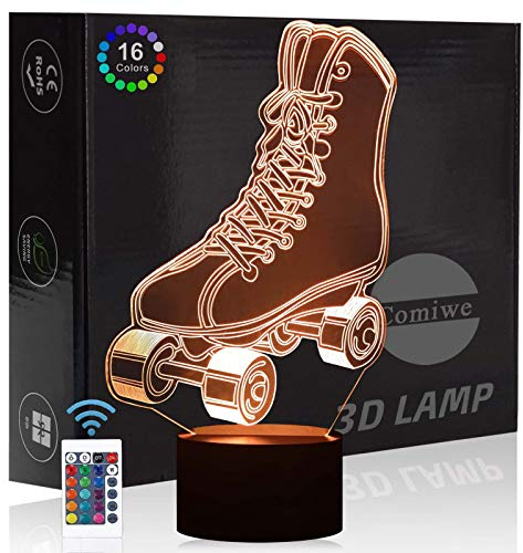 Quad Rollschuhe 3D Illusion Nachtlicht Spielzeug,Dekoration LED Nachttischlampe 16 Farben Ändern mit Fernbedienung,Weihnachten Deko Lampe Geburtstagsgeschenk Für Mädchen Jungen Kinder und Freunde