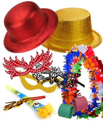 CAPRILO Lote de 6 Bolsas de Cotillones Decorativos Sombrero con Purpurina. Cotillón para Fiestas y Eventos. Decoración Original para Bodas, Comuniones, Cumpleaños y Fin de Año(Nochevieja). DC