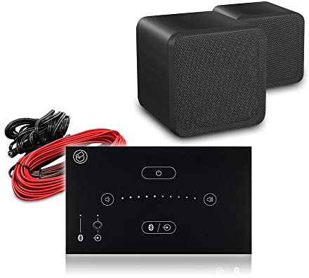 Systemline Bluetooth Wall Speaker System - e-audio 4 Black Cube Speakers Pair E50 Touch Screen Bluetooth Amplifier - Home Cinema HiFi Stereo Sound, 80W