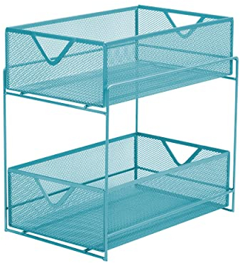 Mind Reader CABASK2T-TUR - Organizer per accessori e trucchi, in metallo, a 2 ripiani, colore: turchese