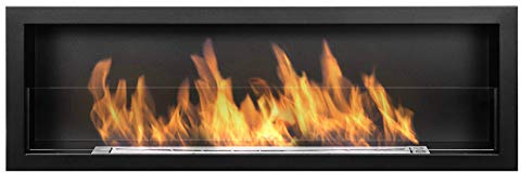 Nice-House S-Line 3D Biokamin 120x40cm mit Glas 1200x400mm Bio Ethanol Kamin Wandkamin Schwarz Matt Biokamin mit breitem Brenner