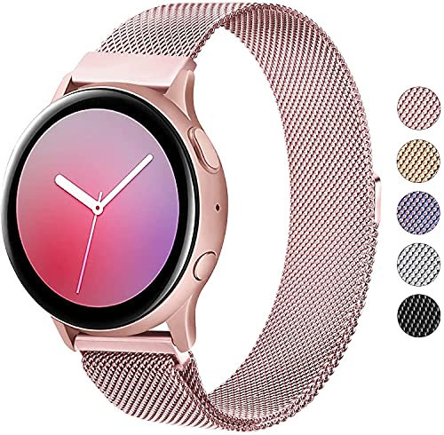 Wanme Correa Compatible con Samsung Galaxy Watch Active/Active 2 40mm 44mm, 20mm Metal Pulsera de Repuesto de Acero Inoxidable para Galaxy Watch 3 41mm / Gear S2 Classic/Gear Sport (Rosa)