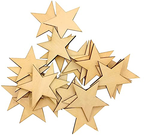 Surakey 25 Stücke kleine Holzsterne Stern Holzscheiben zum Bemalen und Basteln Holz Streudeko Tischdeko Hängedeko für Babyparty DIY Handwerk Verzierungen, 50mm