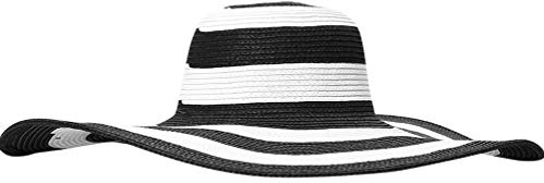 QUUPY Chapeau de plage pour femme - Chapeau de plage noir et blanc - Rayé - Chapeau de paille large pliable - Chapeau de plage, noir/blanc, L