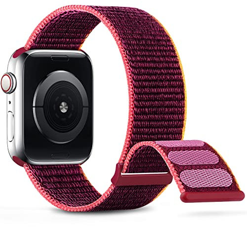 DigiHero Sport Nylon Straps Compatible with Apple Watch Straps 38mm 40mm 41mm 42mm 44mm 45mm, Adjustable Breathable Women Men Braided Strap Compatible for iWatch Series 8/7/6/5/4/3/2/1/SE Plum A