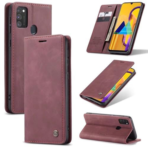 SLWYF Handyhülle für Samsung Galaxy M51 Hülle Premium Lederhülle Klappbar Flip Case Tasche Magnet Kartenfach Standfunktion Klapphülle Schutzhülle für Samsung Galaxy M51, Rot