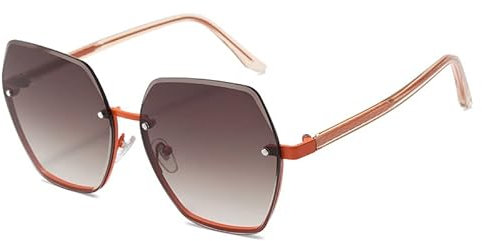 DNLKWGO Randlose Sonnenbrille für Damen Herren Hexagon Sonnenbrille UV400 Schutz, braun, Einheitsgröße