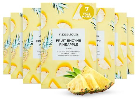 Vitamasques Pineapple Glow Face Sheet Mask 7 Pack - Korean Skincare Hydrating Face Masks with Pineapple Extract, Papain & Vitamin C for Brightening, Moisturising & Radiant Skin