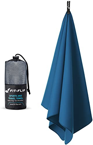Fit-Flip Microfaser Handtücher - kompakt und leicht - Mikrofaser Handtuch schnelltrocknend - als Reisehandtuch, Sporthandtuch, Strandtuch - Badetuch groß (1x 80x40cm, Azure Blue)