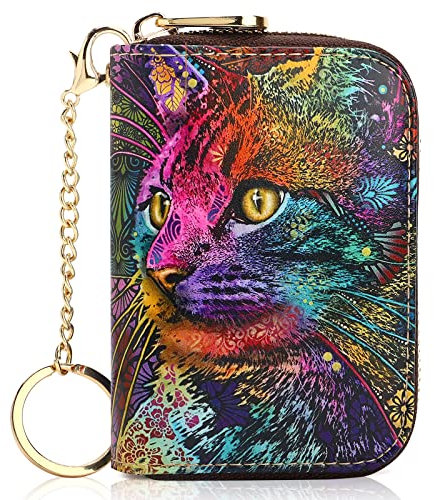 APHISON Kreditkartenetui für Frauen, RFID-blockierend, Damen, niedlich, Cartoon, künstlerische Münzbörsen, kleine Geldbörse, Tasche für Mädchen/Kinder, 10 Kartenfächer, Geschenk, 005,bunte Katze