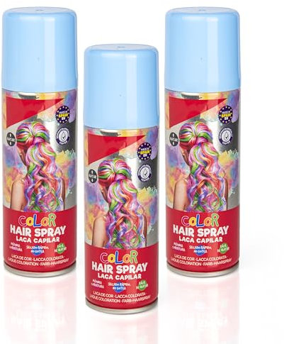 Pack 3 Laca de Pelo Color Azul Claro 125ml - Spray Colores para Cabello Rápida coloración, Lavable