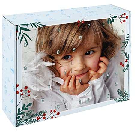 Herz & Heim® DIY Adventskalender zum selbst befüllen, Blau, mit Ihrem Wunschfoto bedruckt