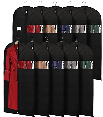 KEEGH 152cm Kleidersack (10-teiliges Set) Kleidersack zur Aufbewahrung, Schrank mit Reißverschluss mit Kleidersacke und Blazer mit Klappösen Kleid, schwarz