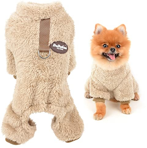SMALLLEE_LUCKY_STORE Pet Thick Sherpa Fleece Pyjamas Pjs Jammies with D-ring for Small Dogs Cats Boy Girl Puppy Jumper Pajamas Jumpsuit Soft Coat Yorkie Chihuahua Warm Winter Clothes,Brown,M