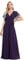 Ever-Pretty Abiti da Sera Donna Elegante Stile Impero Scollo a V Maniche Corte Lungo Chiffon Vestito da Sera Viola Scuro 46