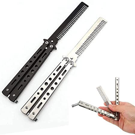 2 x Comb Foldable Stainless Steel Butterfly Comb Folding Comb Training Folding Comb Beginners Foldable Pocket Comb Barber Comb Hair Styling Butterfly Comb Training Comb