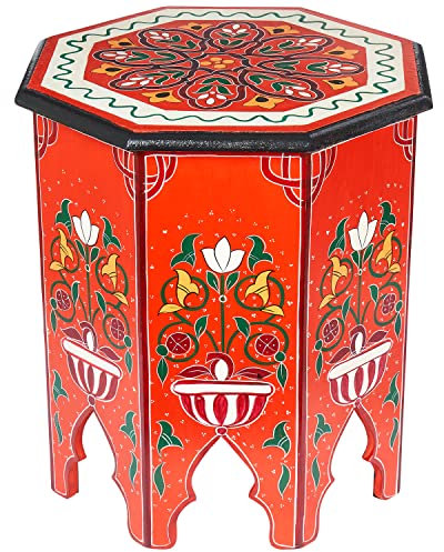 MARRAKESCH Beistelltisch Nachttisch aus Holz 50cm groß Tisch Hocker Gargar Rot als Orientalische Dekoration