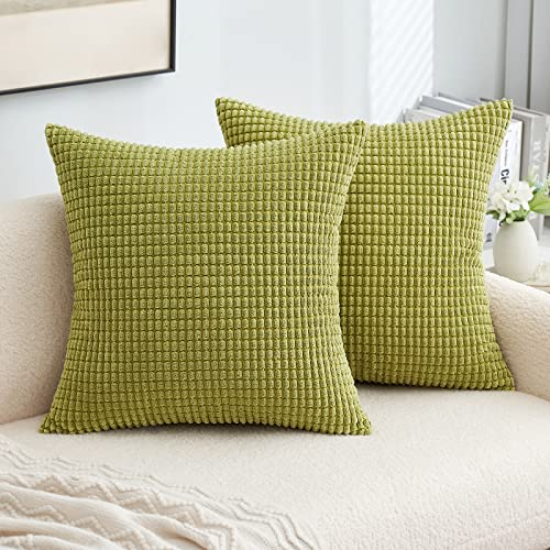 MIULEE 2er Set Kissenbezug Kordsamt Dekokissen Kissenbezüge Sofakissen Dekorativ Couchkissen Zierkissen Kissenhülle Moderne Bezug Weich für Sofa Wohnzimmer Schlafzimmer 40x40 cm Gras Grün