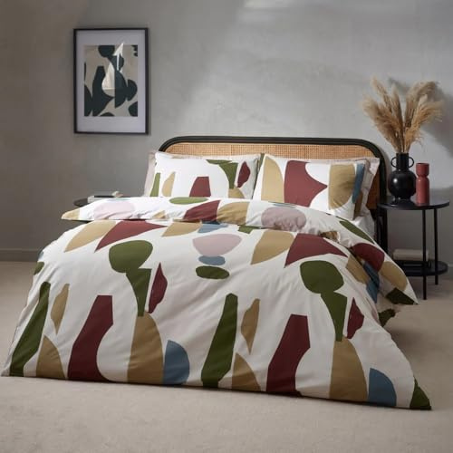 furn. Hoem Meta Abstract Cotton Rich Duvet Cover Set – Reversible Printed Design (Multicolour – Super King)