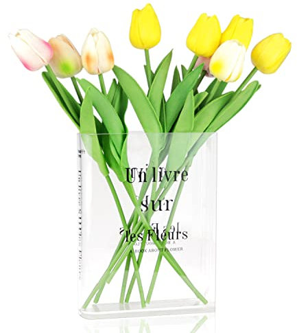 Libro Vaso in Acrilico Vaso di Fiori Trasparente Tulipano Vaso per Composizioni Floreali