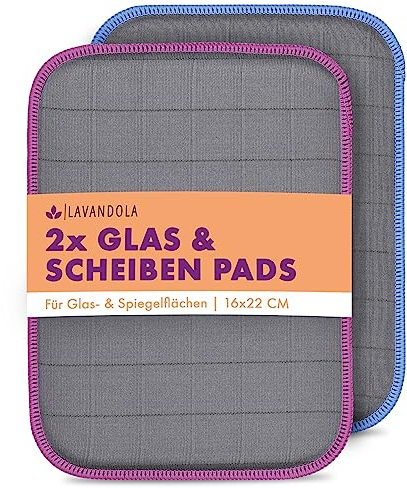 Lavandola Glas & Scheiben Pads - 2X Mikrofaser Glastücher mit saugfähigem Kern - nie Wieder Schlieren - Mikrofaser Glastuch Haushalt Fenstertuch Carbon Tuch - Glas Tücher 16x22cm, 2er Set