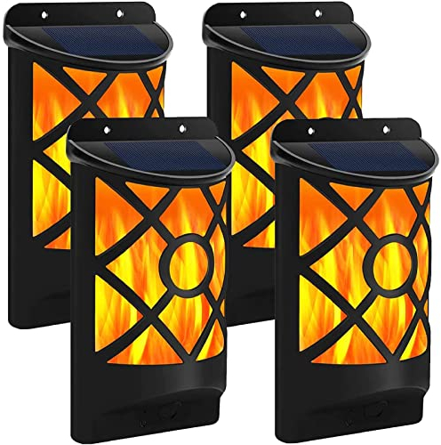 BeisDirect 4 Pack Solar Flamme Lichter Outdoor Garten, 66LED Solar Wandleuchte Solar Fackeln Licht Straßenlaternen mit flackernder Flamme, wasserdicht Outdoor Solarlampe für Landschaft, Terrasse, Hof