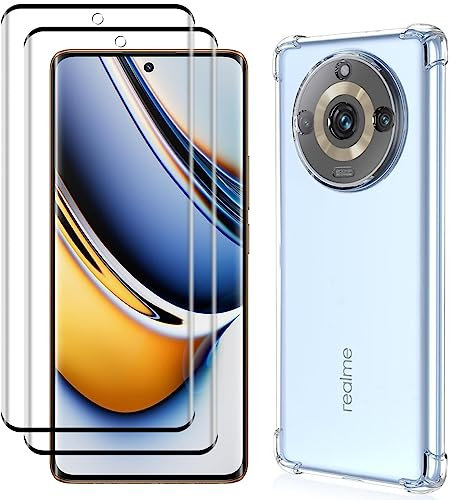 XunyLyee Funda para Realme 11 Pro/ 11 Pro Plus/11 Pro+ 6.7 con 2X Cristal Templado, Suave TPU Silicona Bumper Carcasa Antichoque Anti-Arañazos Caso - Transparente