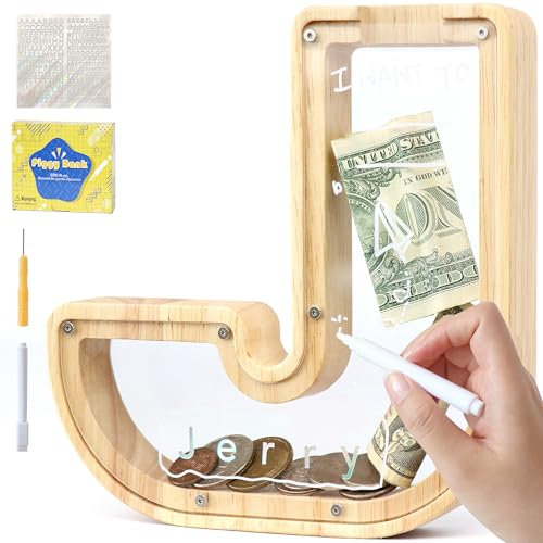 LEcylankEr Spardose Kinder, Spardose Holz Buchstabe, Spardose Personalisiert, Kreative Sparschwein für Geburtstag Geschenk/Heimdekoration/Keepsake (J)