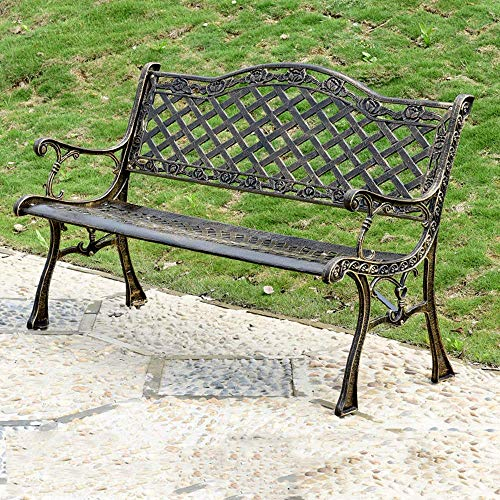 Terrassenbank, Park-Gartenbank, Doppelsitz aus Metall für den Außenbereich, Parkstuhl mit Antik-Finish und Gestell aus Aluminiumguss, akzentuierte Rasenfront, Gehweg-Deckmöbel, Fre