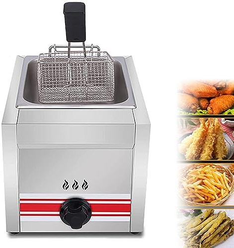 GEJLELDS Friteuse à Gaz 10l / 20l, Friteuse en Acier Inoxydable, avec Panier Et Couvercle, Friteuse De Comptoir pour Restaurant, Maison, Poulet Frit Et Frites,10L