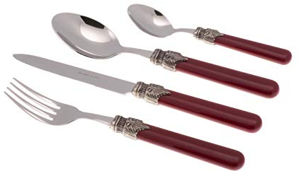Rivadossi Sandro 1675A08 Set di Posate per 12 Persone, 75 Pezzi-Classic-100% Made in Italy, Artigianalità e Design, Acciaio Inox 18/10, Bordeaux