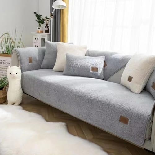 Gluhbirnen Sherpa Fleece Sofabezug Fuzzy Couchbezug, universal, rutschfest, L-Form, Couchkissenbezug, waschbar, Sofaschoner, Hellgrau, 90 x 240 cm