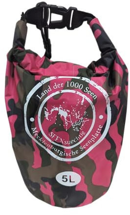 Dry Bag Trockensack Seesack 100% wasserdicht Packsack Tasche Beutel Wasssersport Kanu Kajak SUP Tauchen Schwimmen Baden Strand Angeln Campen wasserfest Schultergurt Drybag Pink Camouflage (5 Liter)