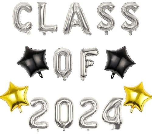 Pargleev Luftballons Klasse 2025 mit Stern hängende Folienballons Brief für High School College Glückwunsch Abschluss Glückwunsch Party Dekorationen Silber