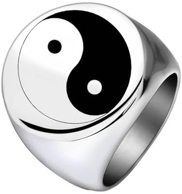 Daesar Edelstahl Ringe Herren, Männer Ring Personalisiert Yin Yang 22MM Siegelring Silber Ringe Gr.67 (21.3)
