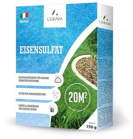 LERAVA® - Sulfate de Fer - Anti-Mousse Gazon [Granulation Fine] - 0,75 kg - Riche en Fer, Potasse et Magnésium, Favorise Couleur Intense et Résistance - Idéal pour Terrains de Sport et Greens,