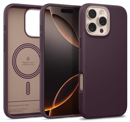 Caseology Nano Pop Mag für iPhone 16 Pro Max Hülle [Weiches und staubfreies Material] Magnetischer Fallschutz in Militärqualität mit seitlichem Griffmuster, Schutzhülle – Burgundy Bean