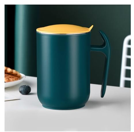 LINKIO Reusable Cups, Stackable Drinking Glasses 550ml Mug Capacity 304 Stainless Steel Mug with Lid Coffee Milk Mug Removable Washable Coffee Mug(Color:Dark Green)