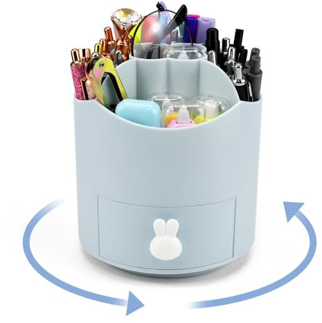 HEKOBAG Pot à Crayon Rotatif, Organisateur de Bureau à 360° Avec 5 Compartiments, Porte Stylo Pour Enfant, École (Bleu)
