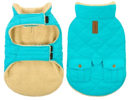 CITÉTOILE Wintermantel Hundemantel, Warme Winterjacken mit Fleece für Hunde,Hundejacke Hundekleidung Hundepullover Dog Coat mit Geschirr Loch für Chihuahua Dackel, Hellblau, S