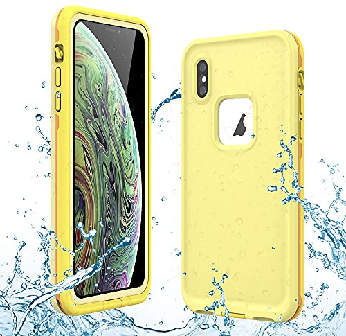 GUSTAVE for iPhone Xs Waterproof Case, iPhone X Waterproof Case Wireless Charging Support Waterproof Shockproof Full-Body Rugged Cover Case with Built-in Screen Protector for Xs/X 5.8 inch (Yellow)