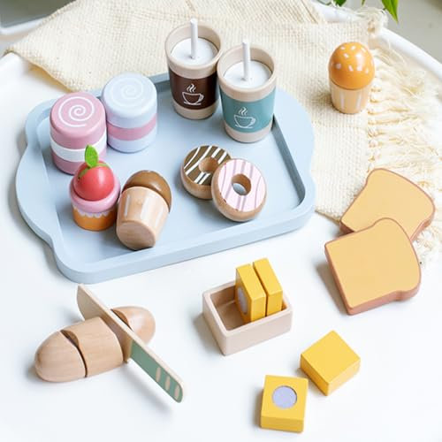 Donmills Service à thé en bois 21 pièces pour petit déjeuner des petites filles