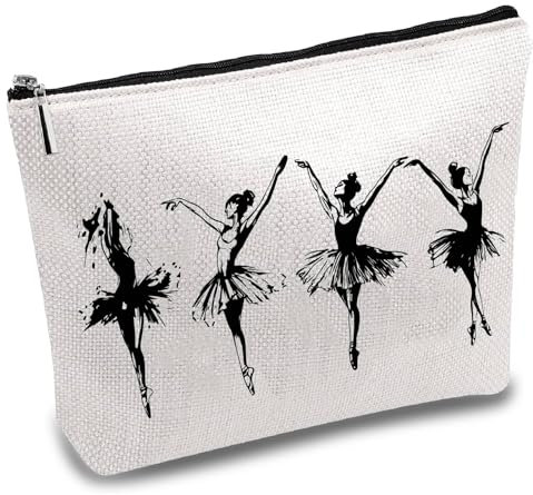 CREATCABIN Make Up Tasche Segeltuch Balletttänzerin Kosmetiktasche Tragbare Reisetasche Tasche Stifteetui Reißverschluss Kulturbeutel Geldbörse Mehrzweck Überlebenskit Geschenk Für Tanzlehrer 25x18cm