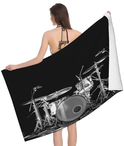 Mikrofaser Strandtuch Schlagzeug Kit 70x150 cm, 3D Rock 'N' Roll Badetuch für Erwachsene Weiches Leicht Handtuch Schnelltrocknend Sandfreies Strandhandtuch
